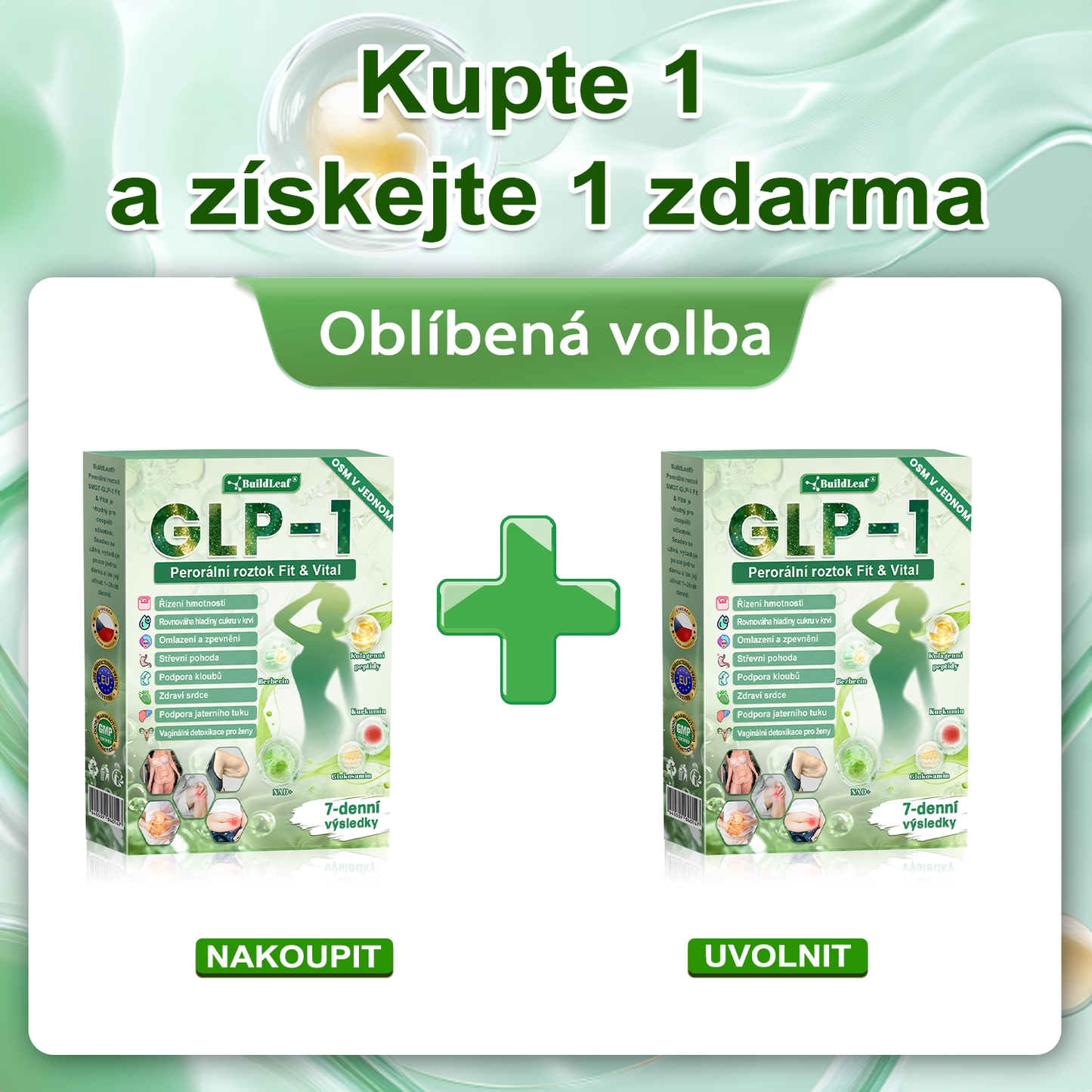 Oficiální obchod ČR | BuildLeaf® GLP-1 8-v-1 Fit & Vital Řešení (Jednou denně, viditelné změny za 7 dní) ✅ Obezita, kardiovaskulární zdraví, cukrovka, spánková apnoe, zdraví střev, problémy se klouby a další.